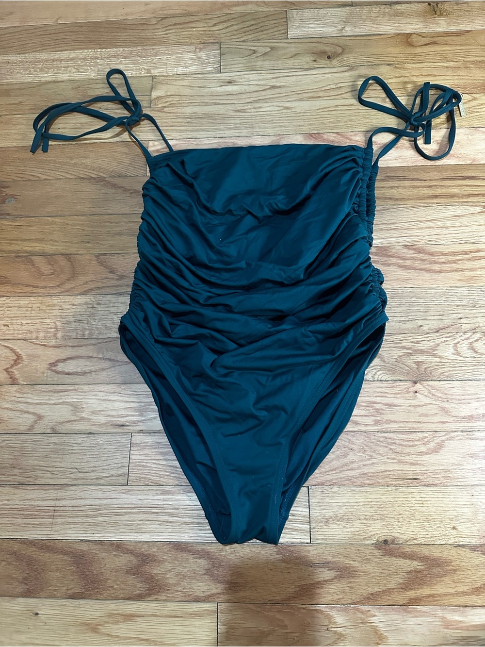 Vince Camuto Swim One Piece Bathing Suit Dark Green Ruched Sides Adjustable 12